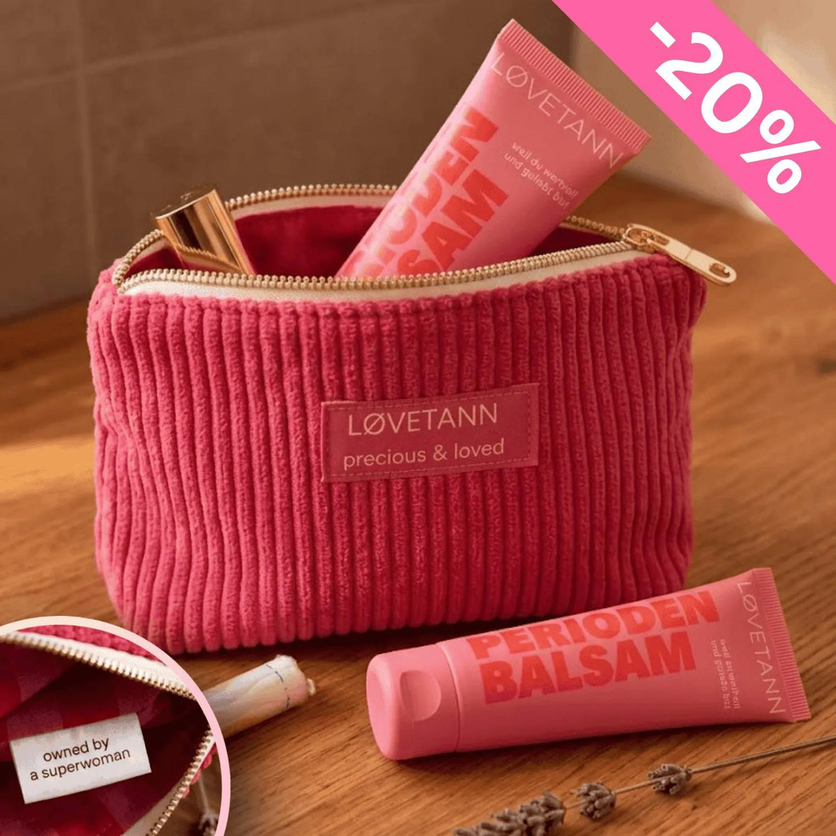 Lovetann 2 Bundle mit Clutch Handtasche Unterwegs Gym Periode Creme Balsam